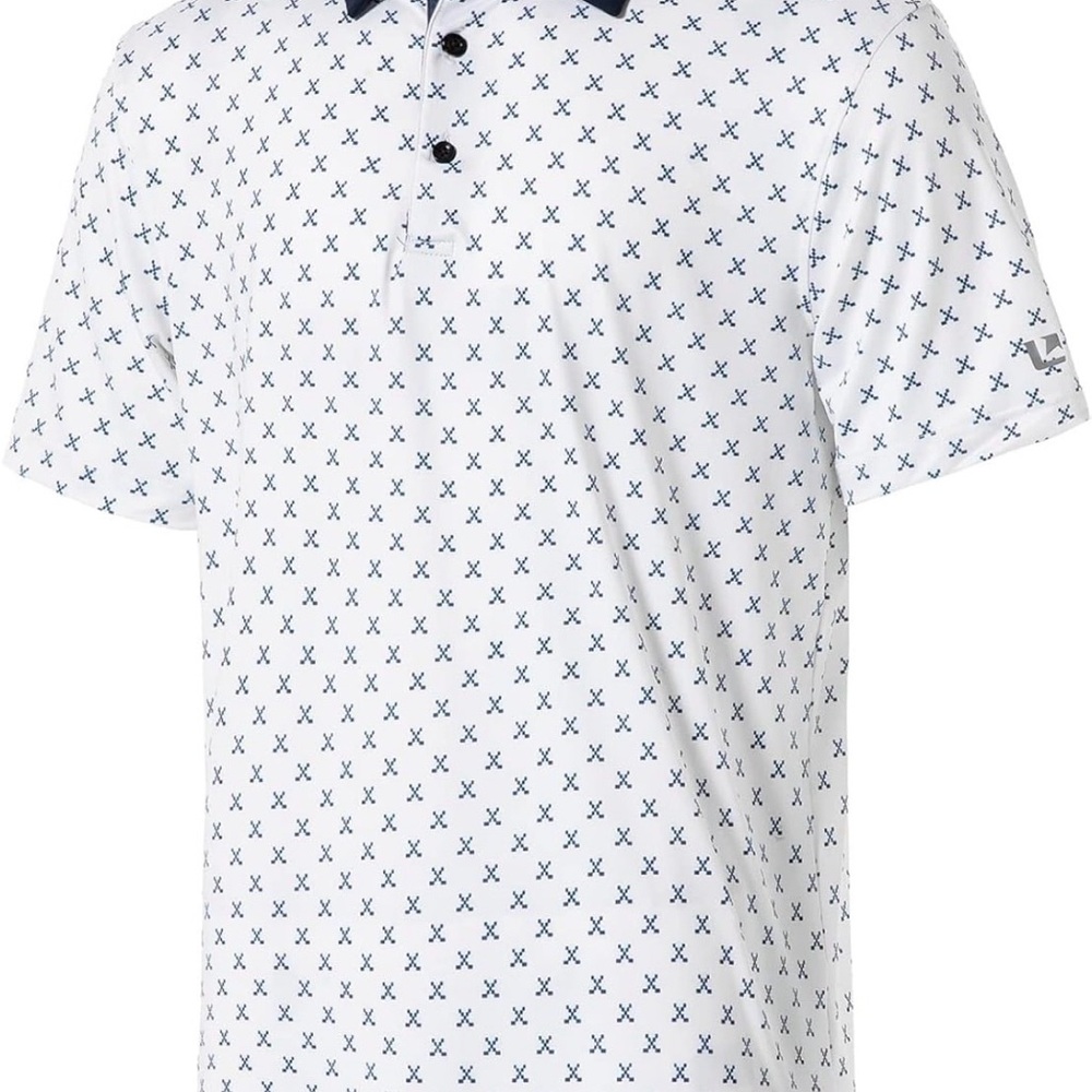 Stylish White Polo Shirt with Black Pattern